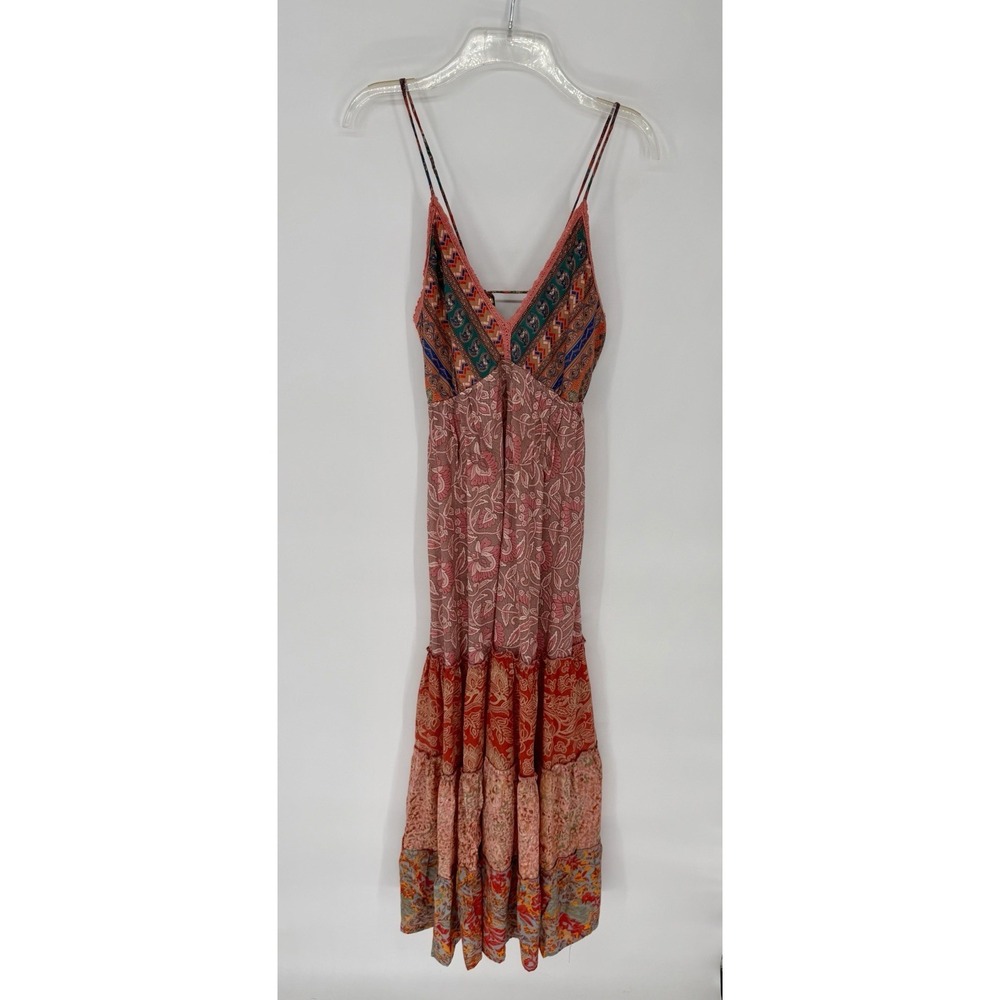 Antica Style Coral Flower & Paisley Tie Back Maxi Dress  S/M